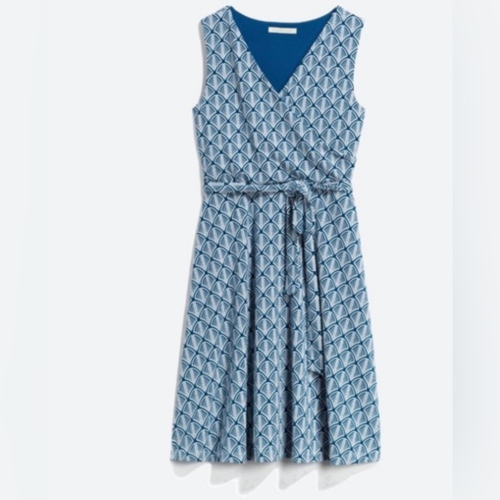 41 Hawthorn Lorene Faux Wrap Knit Dress. Sz S. Teal Green and White Print. NWT